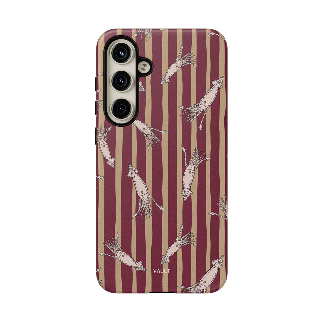 Phone Case - Vintage Shrimp Pattern on Burgundy Stripes