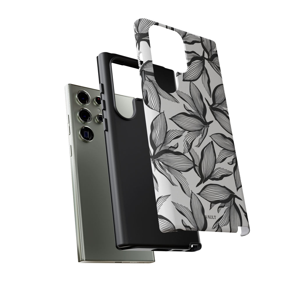 Floral Leaves Tough Phone Case – Black & White Botanical Protection