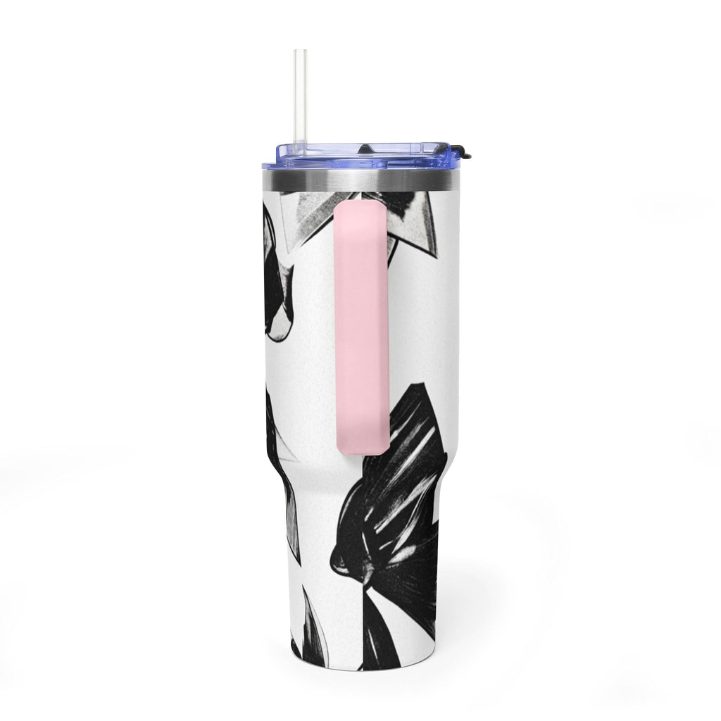 40oz Floral Black & White Vacuum Tumbler — Insulated Travel Cup