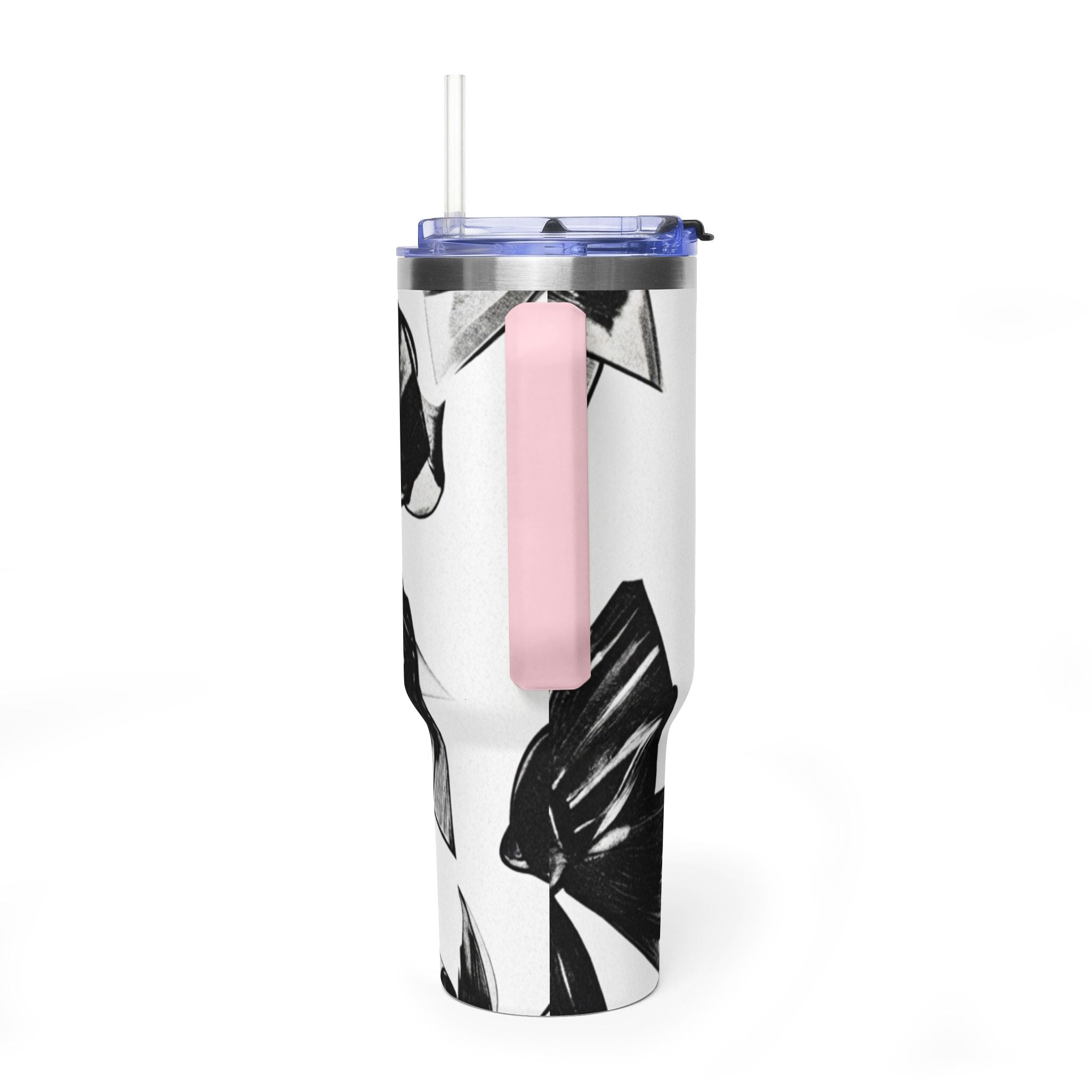 40oz Floral Black & White Vacuum Tumbler — Insulated Travel Cup
