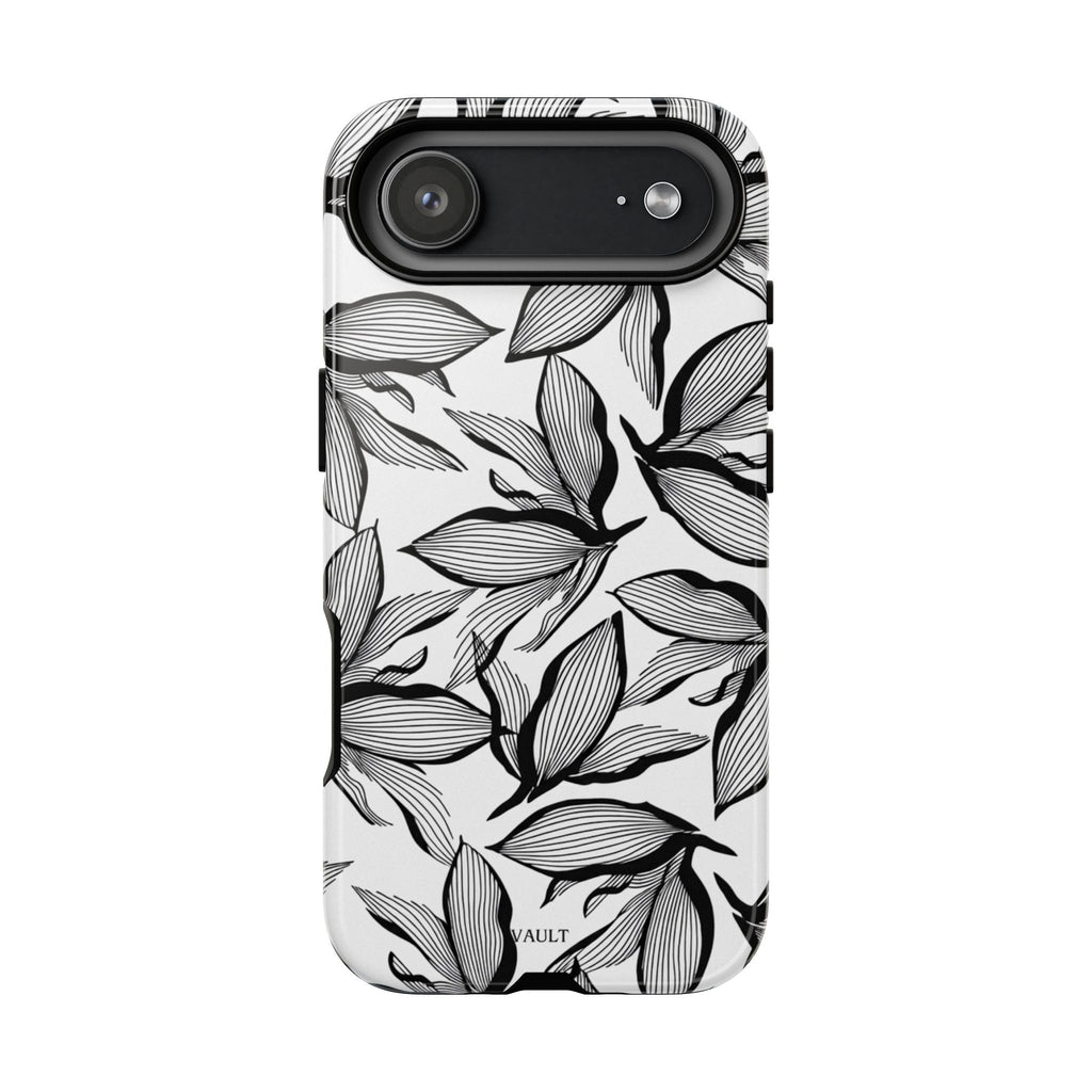 Floral Leaves Tough Phone Case – Black & White Botanical Protection