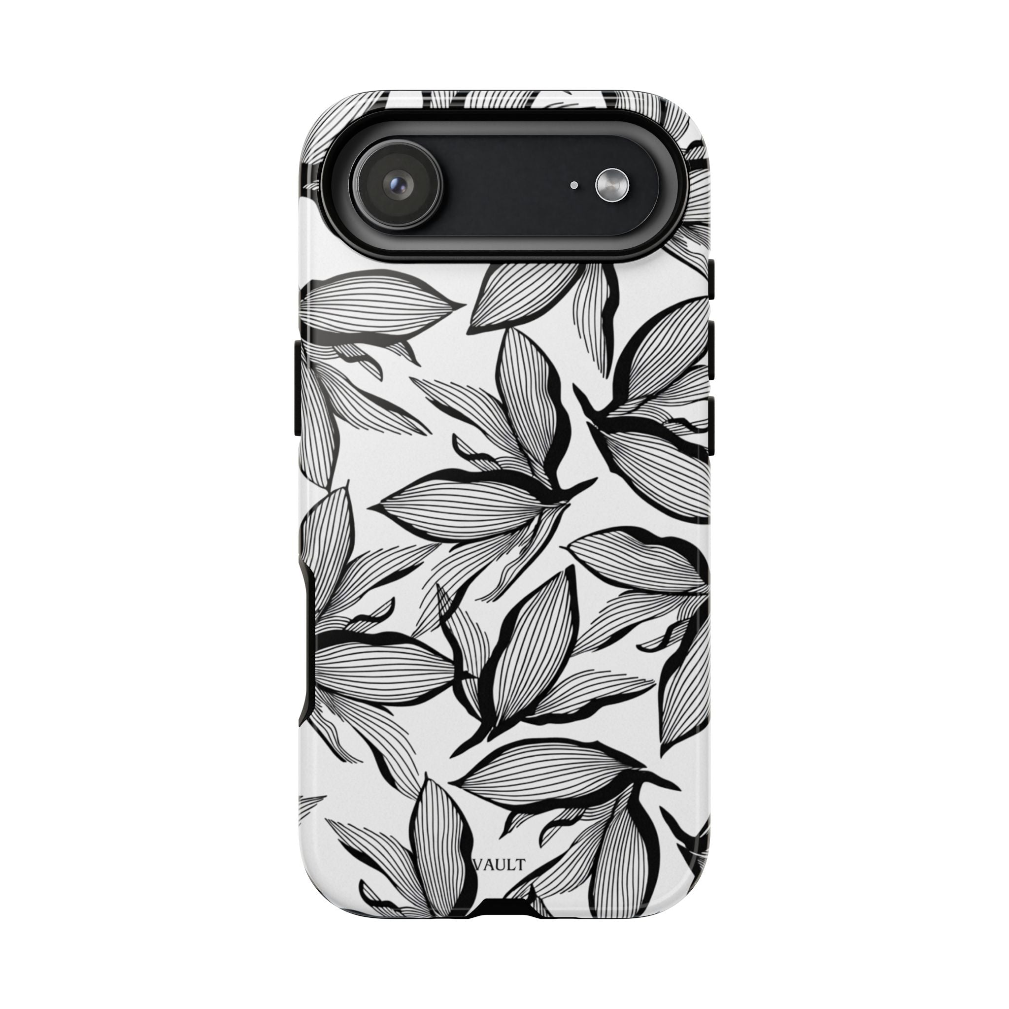 Floral Leaves Tough Phone Case – Black & White Botanical Protection
