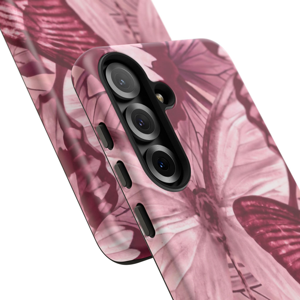Butterfly Tough Phone Case — Vintage Pink Floral Protective Cover