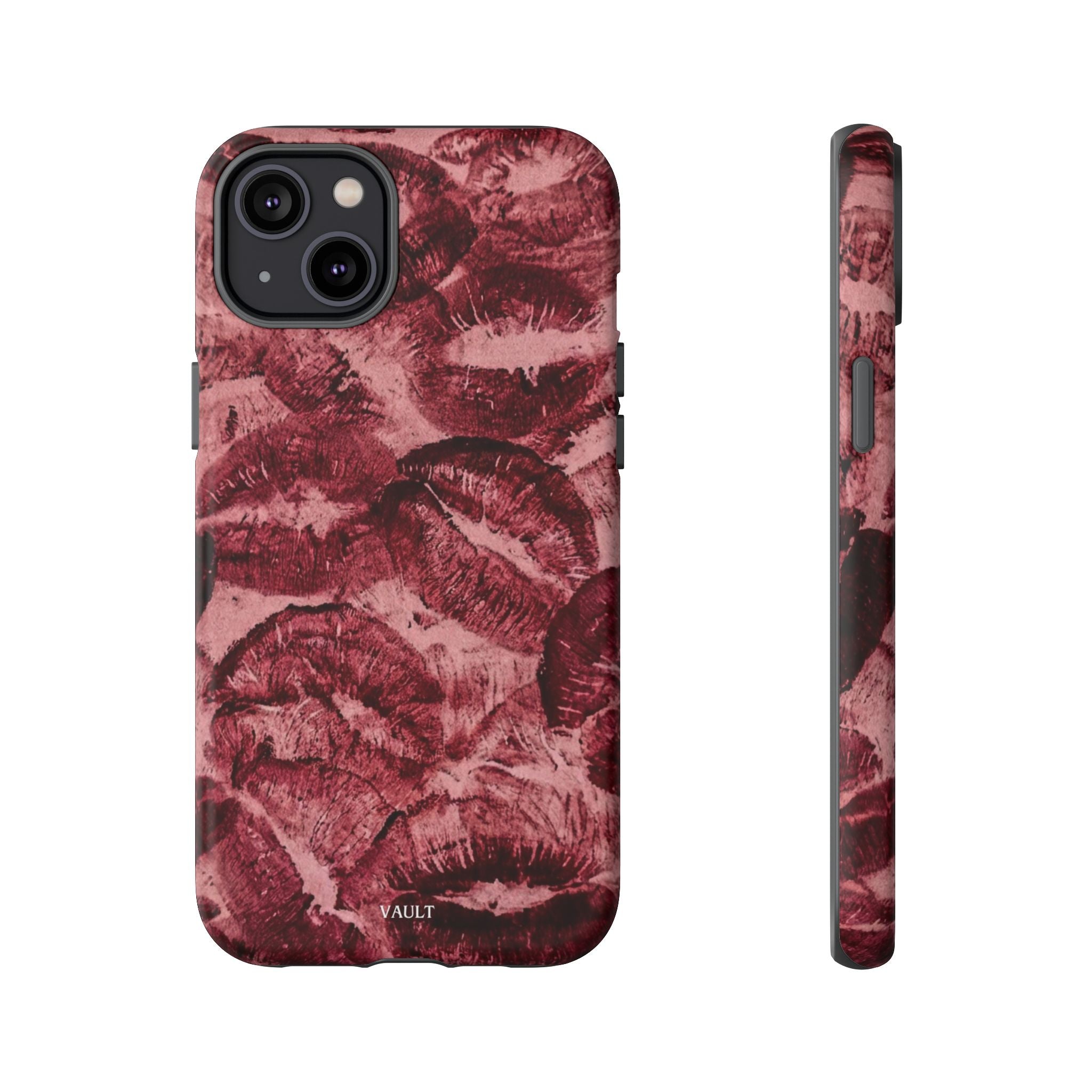 Kiss Print Phone Case – Burgundy Lip Pattern Protective Phone Cover