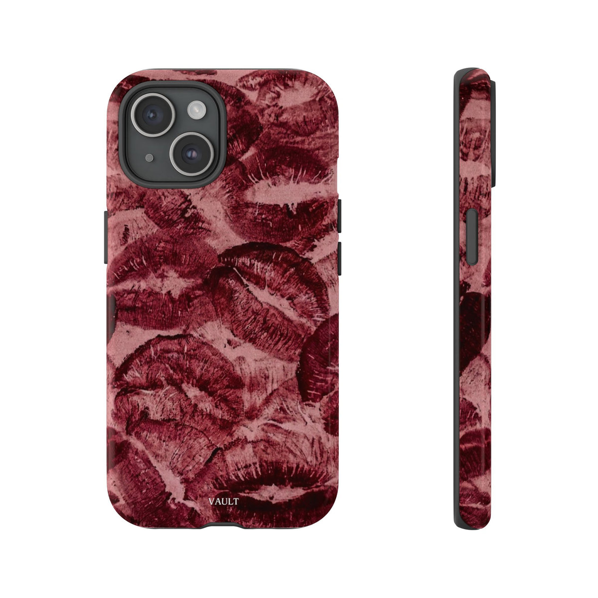 Kiss Print Phone Case – Burgundy Lip Pattern Protective Phone Cover