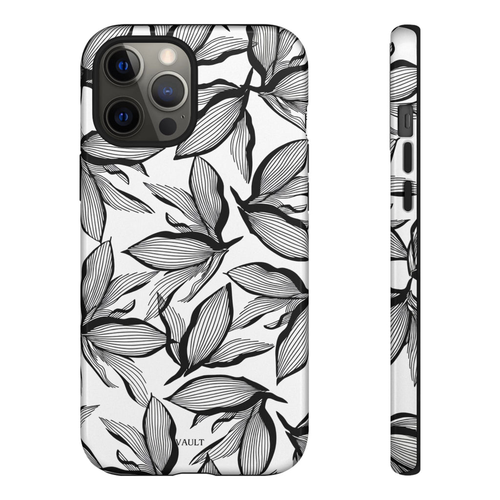 Floral Leaves Tough Phone Case – Black & White Botanical Protection