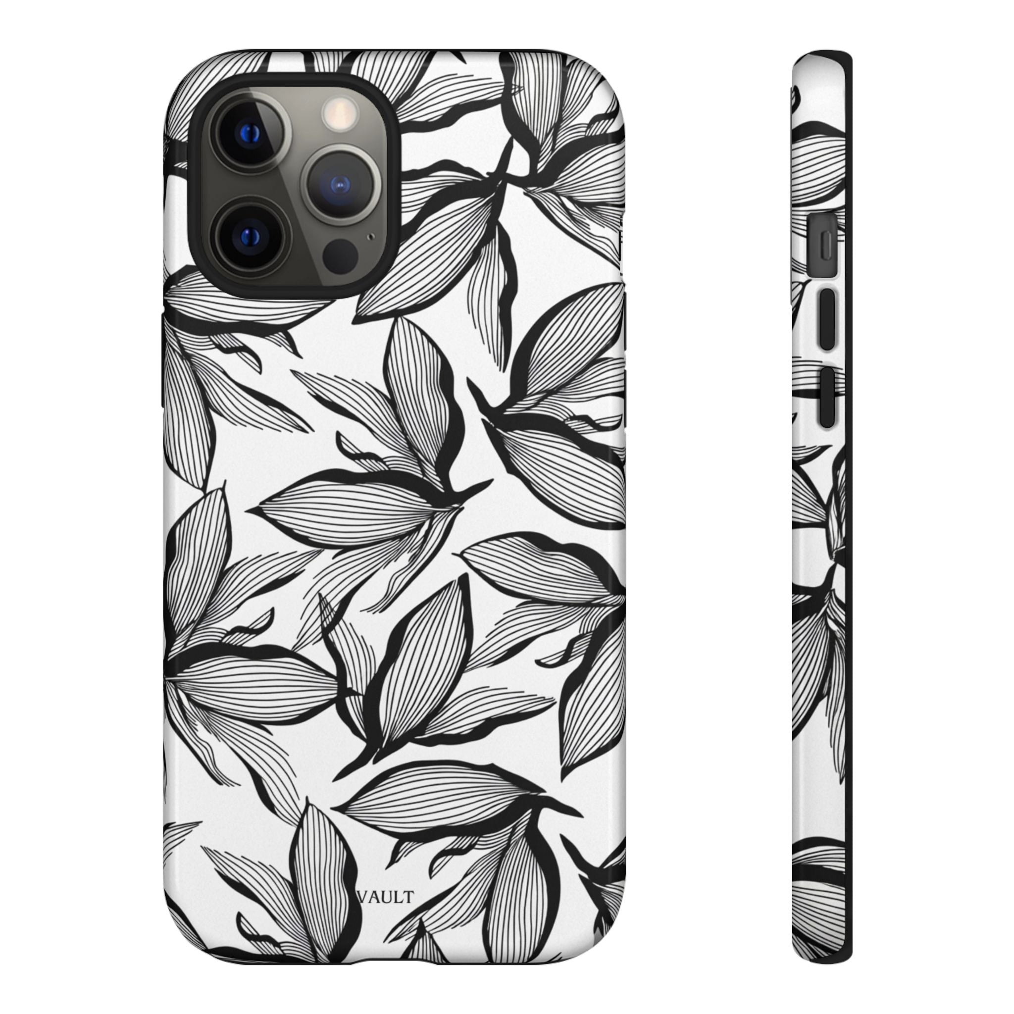 Floral Leaves Tough Phone Case – Black & White Botanical Protection