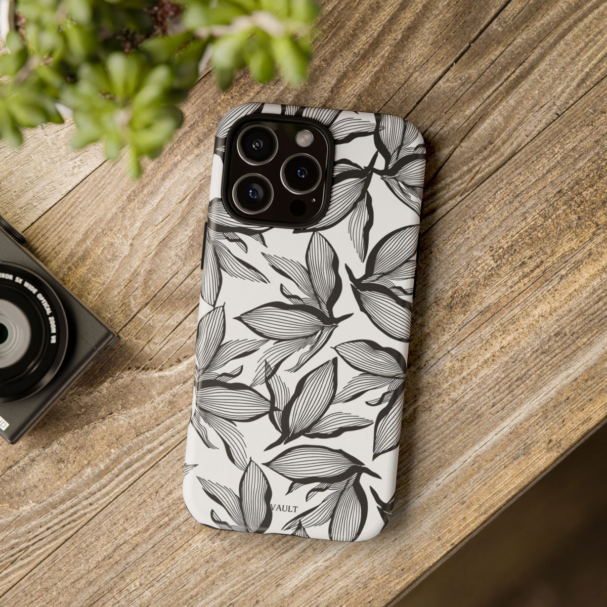 Floral Leaves Tough Phone Case – Black & White Botanical Protection