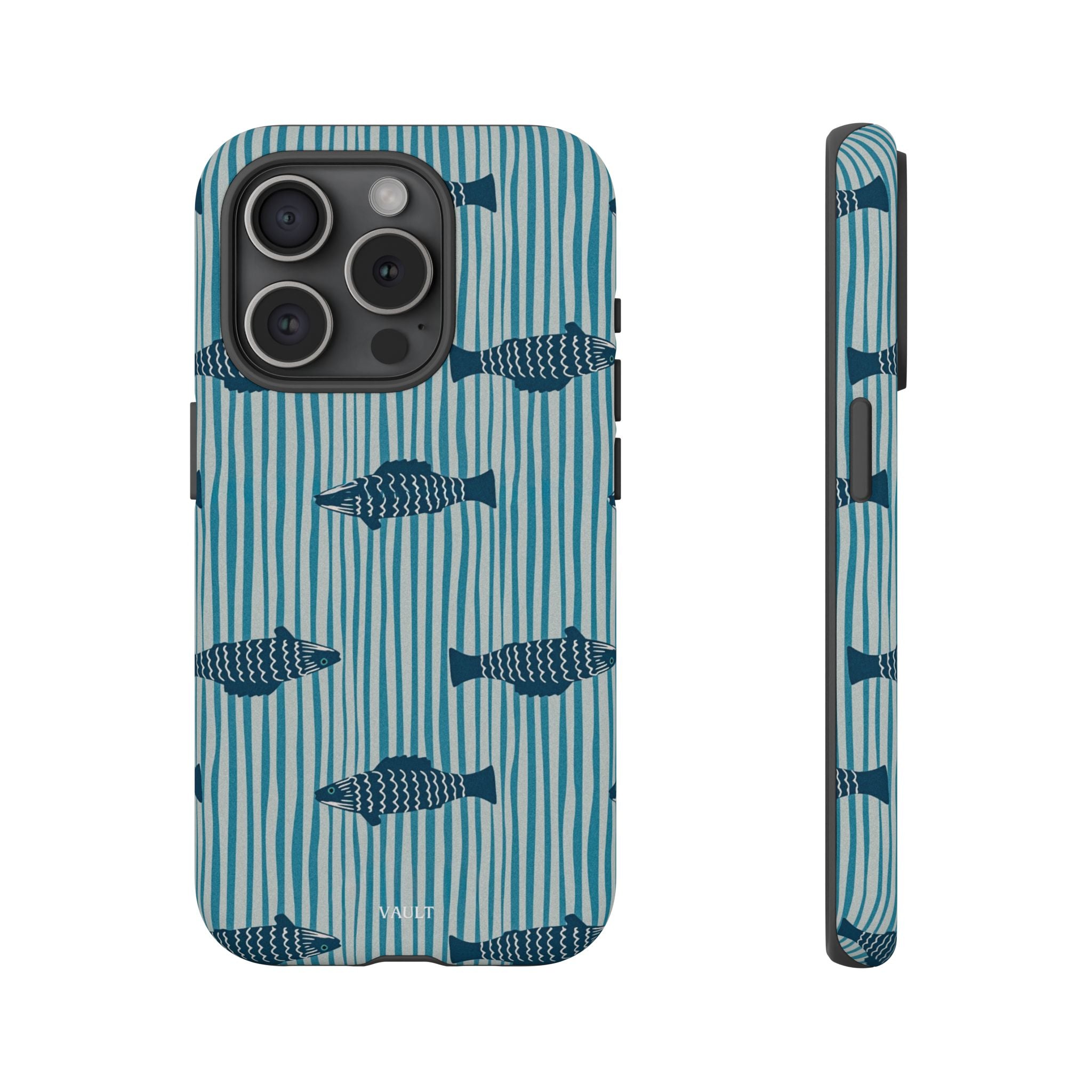 Fish Pattern Tough Phone Case — Blue Striped Ocean Design