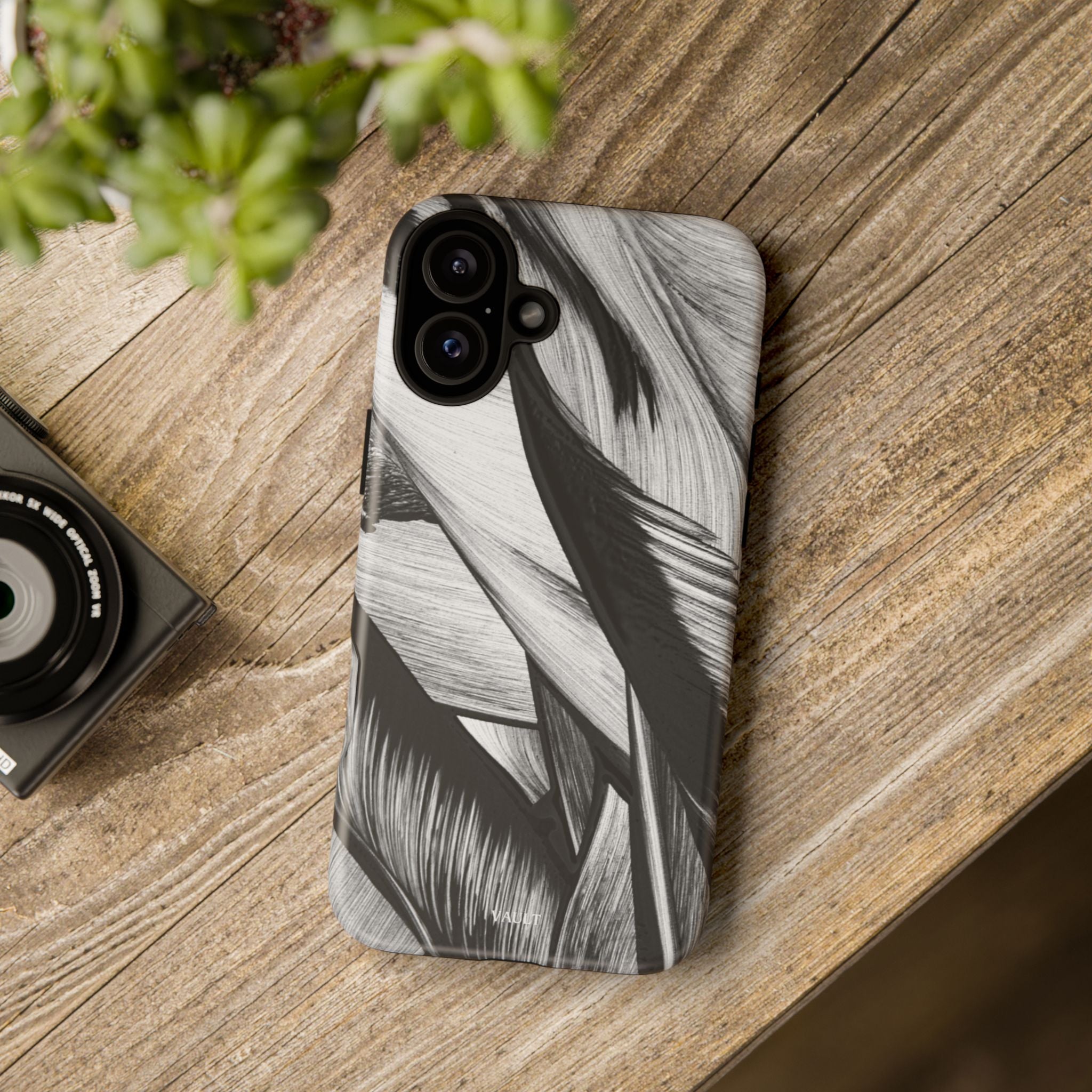 Monochrome Tropical Leaf Tough Phone Case — Black & White Botanical Protective Cover