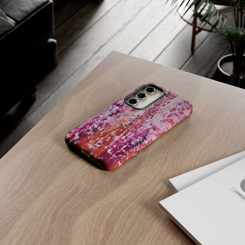 Pink Abstract Art Tough Phone Case — Protective Artistic Phone Cover