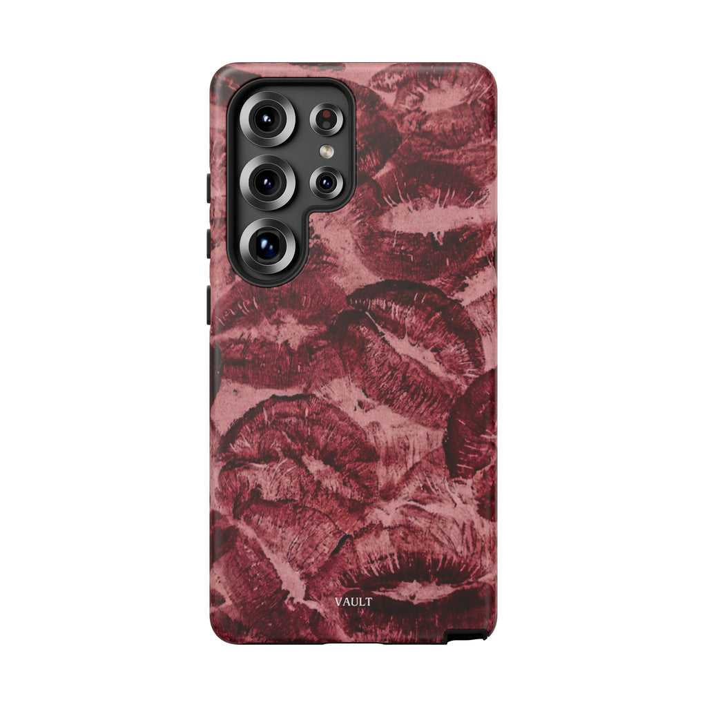 Kiss Print Phone Case – Burgundy Lip Pattern Protective Phone Cover