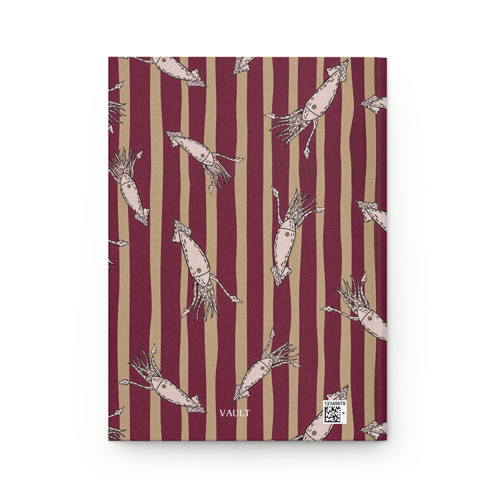 Hardcover Journal — Vintage Shrimp Pattern on Burgundy Stripes