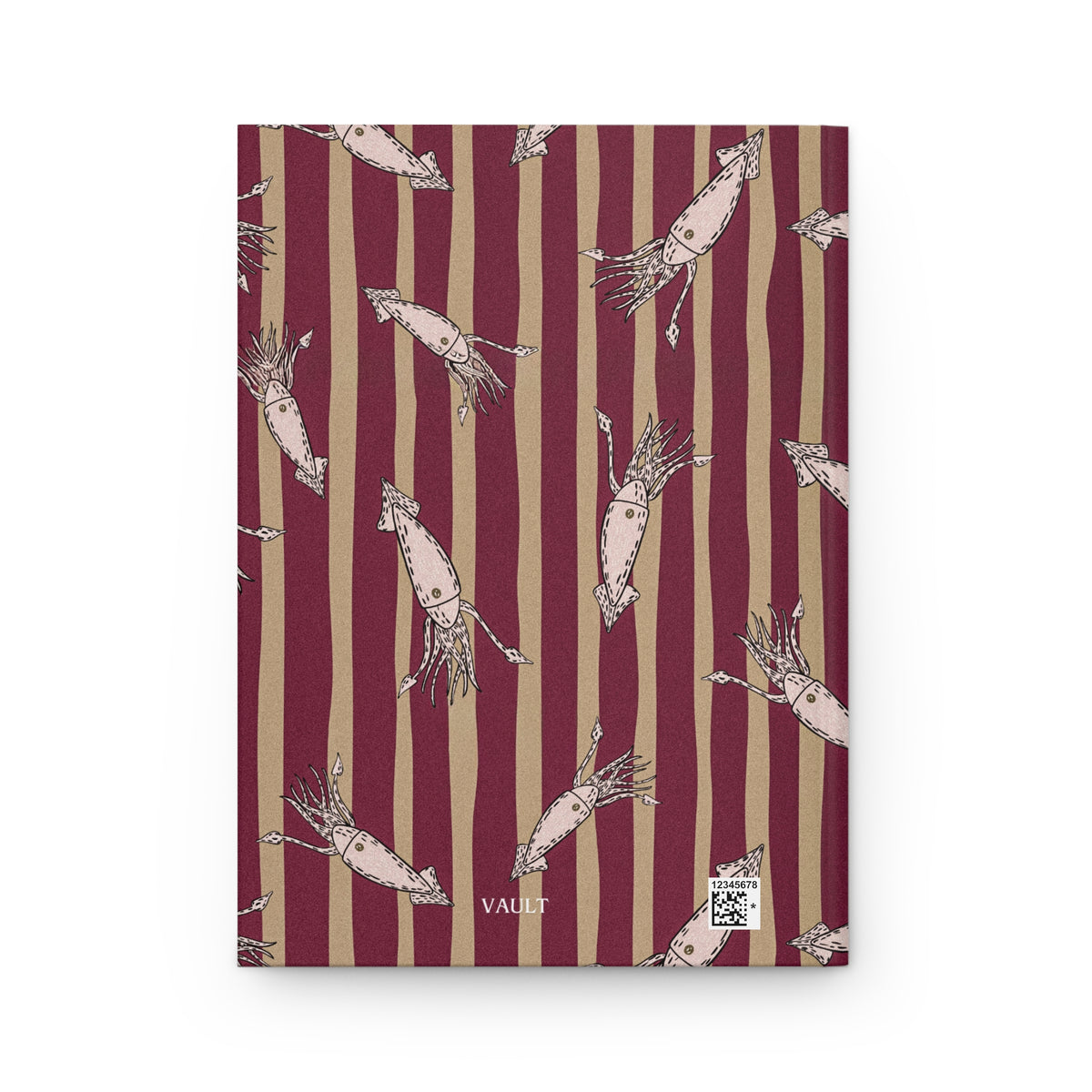 Hardcover Journal — Vintage Shrimp Pattern on Burgundy Stripes