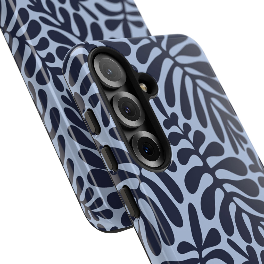 Floral Fern Tough Phone Case – Navy Blue on Light Blue, Protective Slim Cover