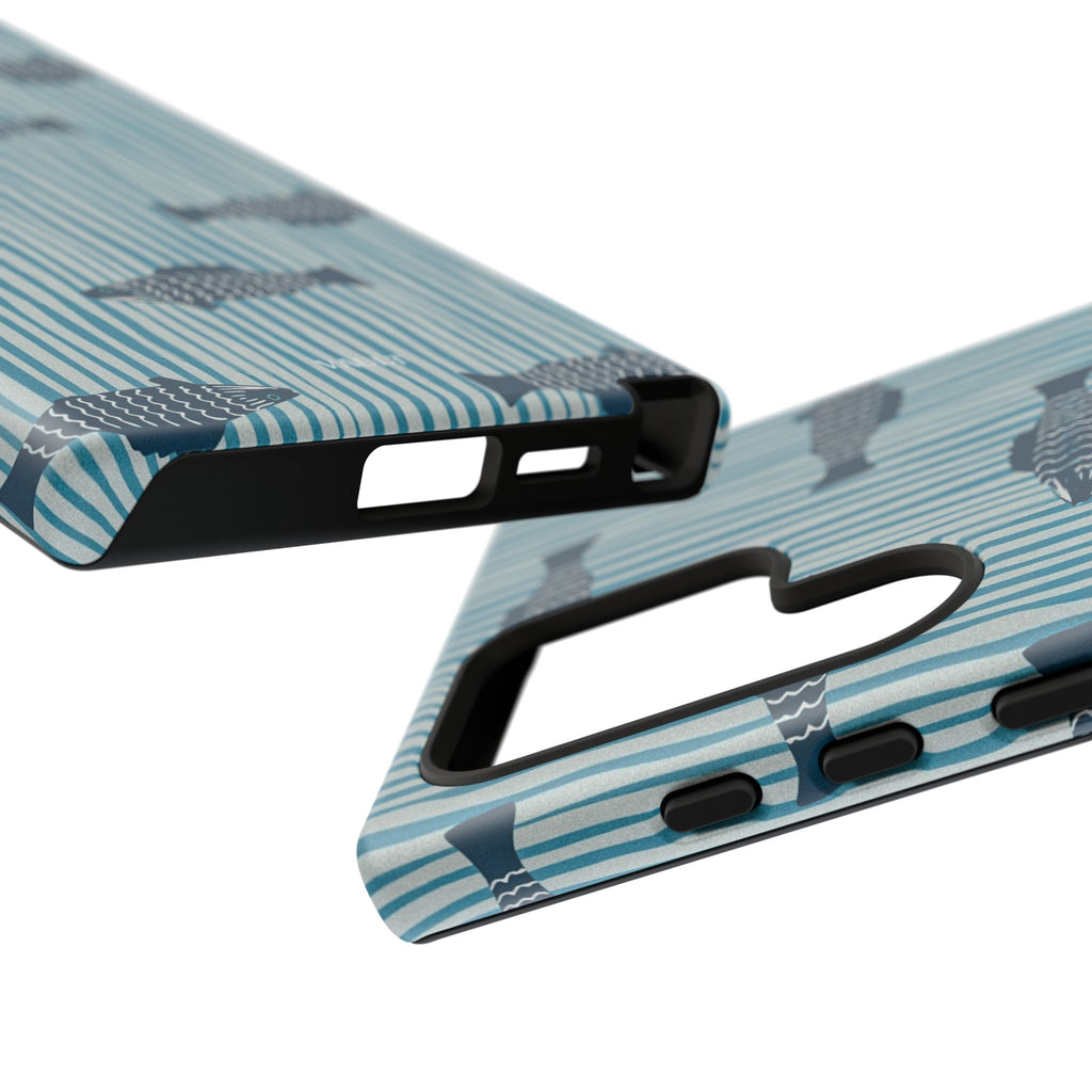 Fish Pattern Tough Phone Case — Blue Striped Ocean Design