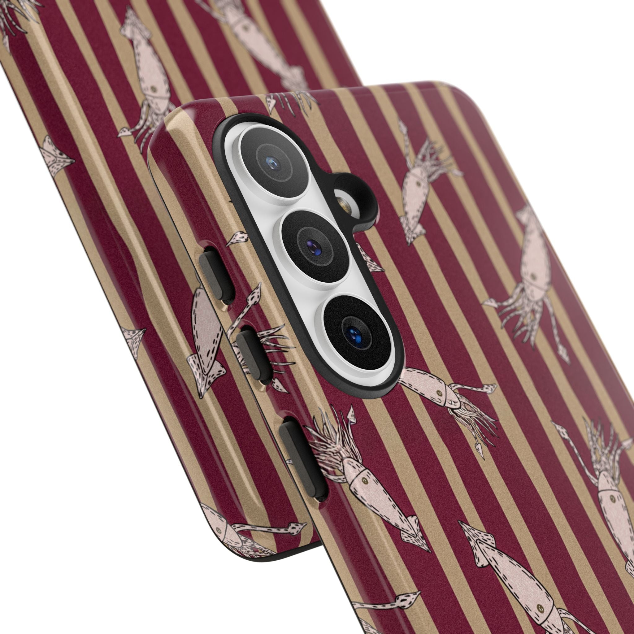 Phone Case - Vintage Shrimp Pattern on Burgundy Stripes