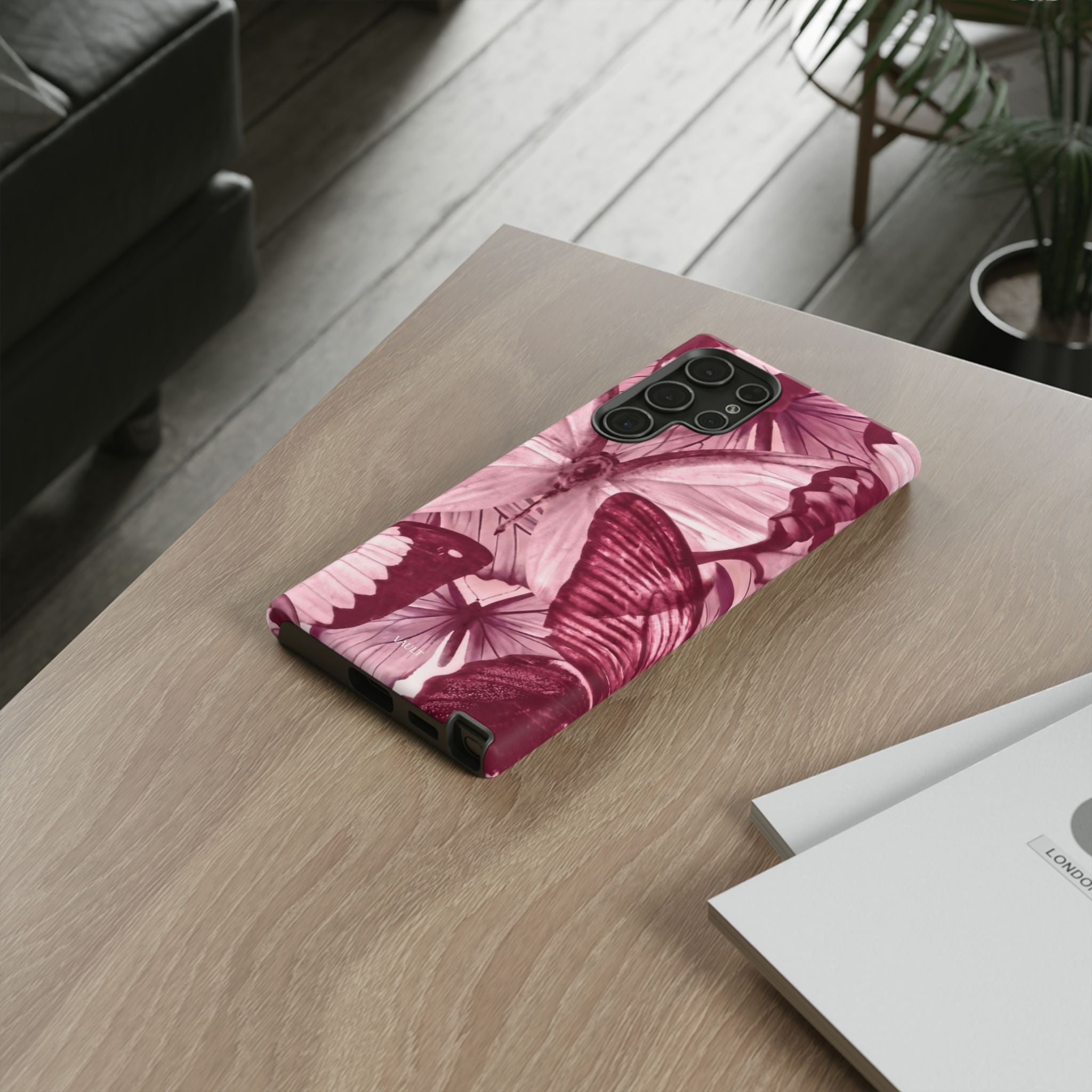 Butterfly Tough Phone Case — Vintage Pink Floral Protective Cover