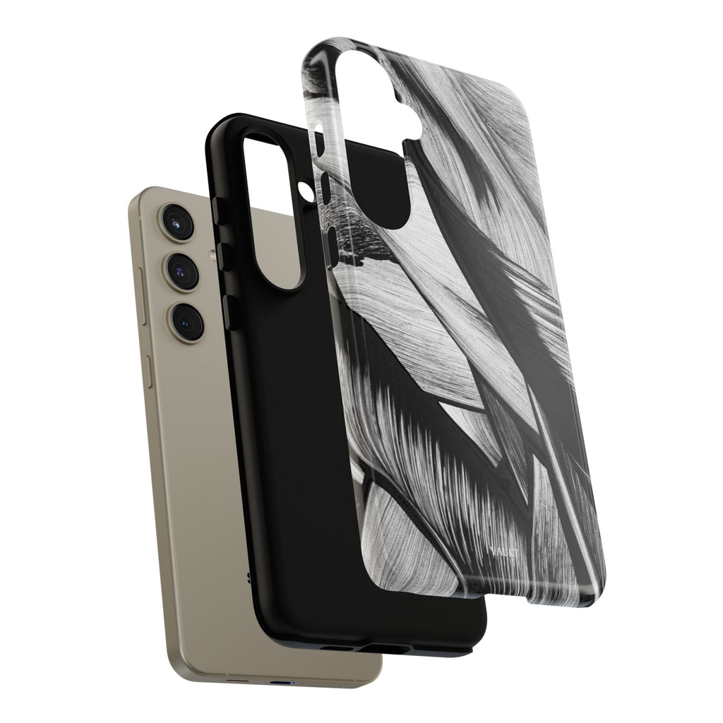 Monochrome Tropical Leaf Tough Phone Case — Black & White Botanical Protective Cover