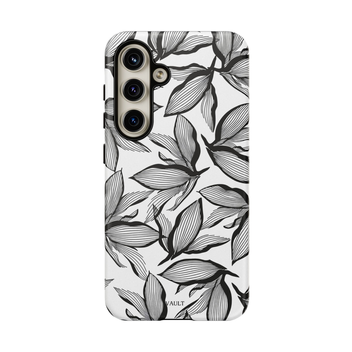 Floral Leaves Tough Phone Case – Black & White Botanical Protection