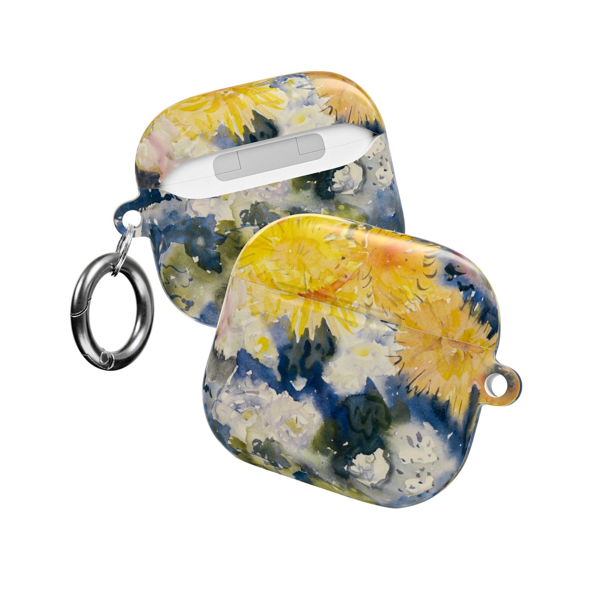 Floral Watercolor AirPod Case — Yellow Blue Sunflower Art Protective Cover