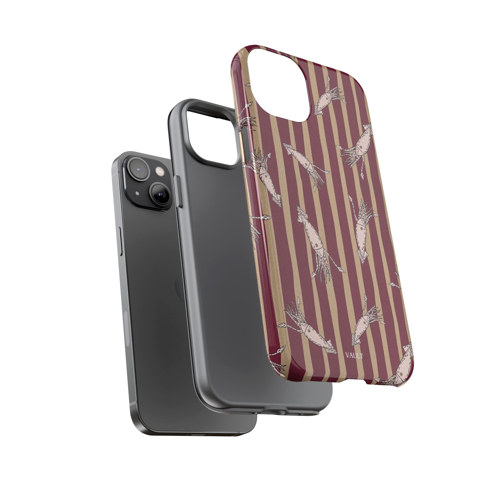 Phone Case - Vintage Shrimp Pattern on Burgundy Stripes