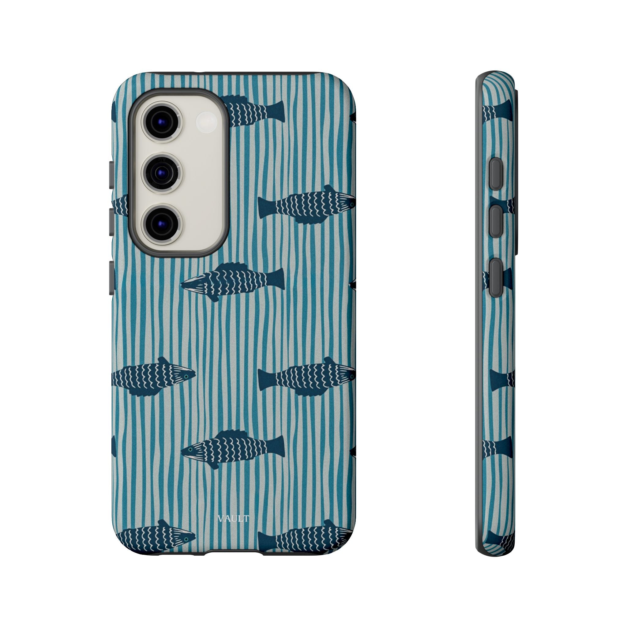 Fish Pattern Tough Phone Case — Blue Striped Ocean Design