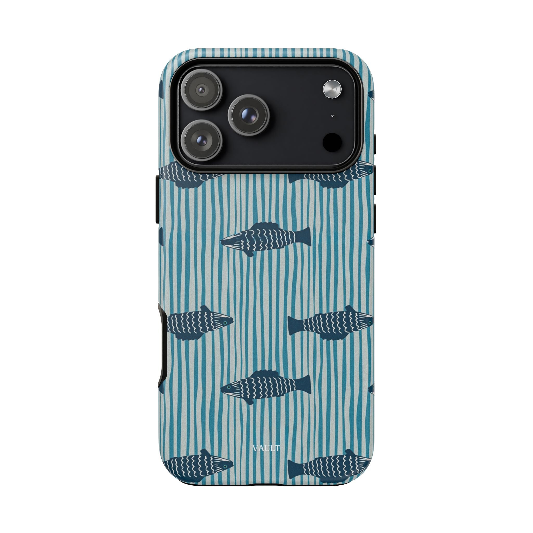 Fish Pattern Tough Phone Case — Blue Striped Ocean Design