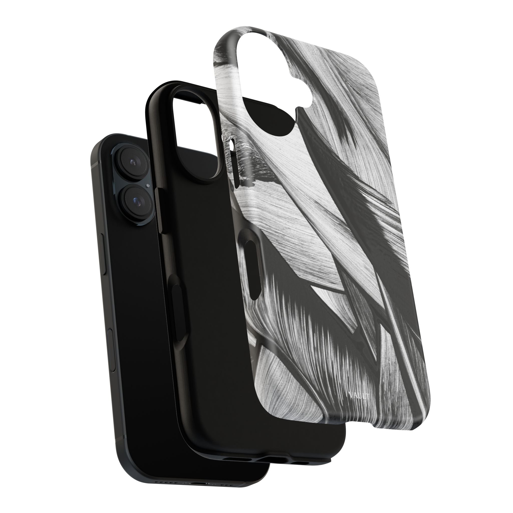 Monochrome Tropical Leaf Tough Phone Case — Black & White Botanical Protective Cover