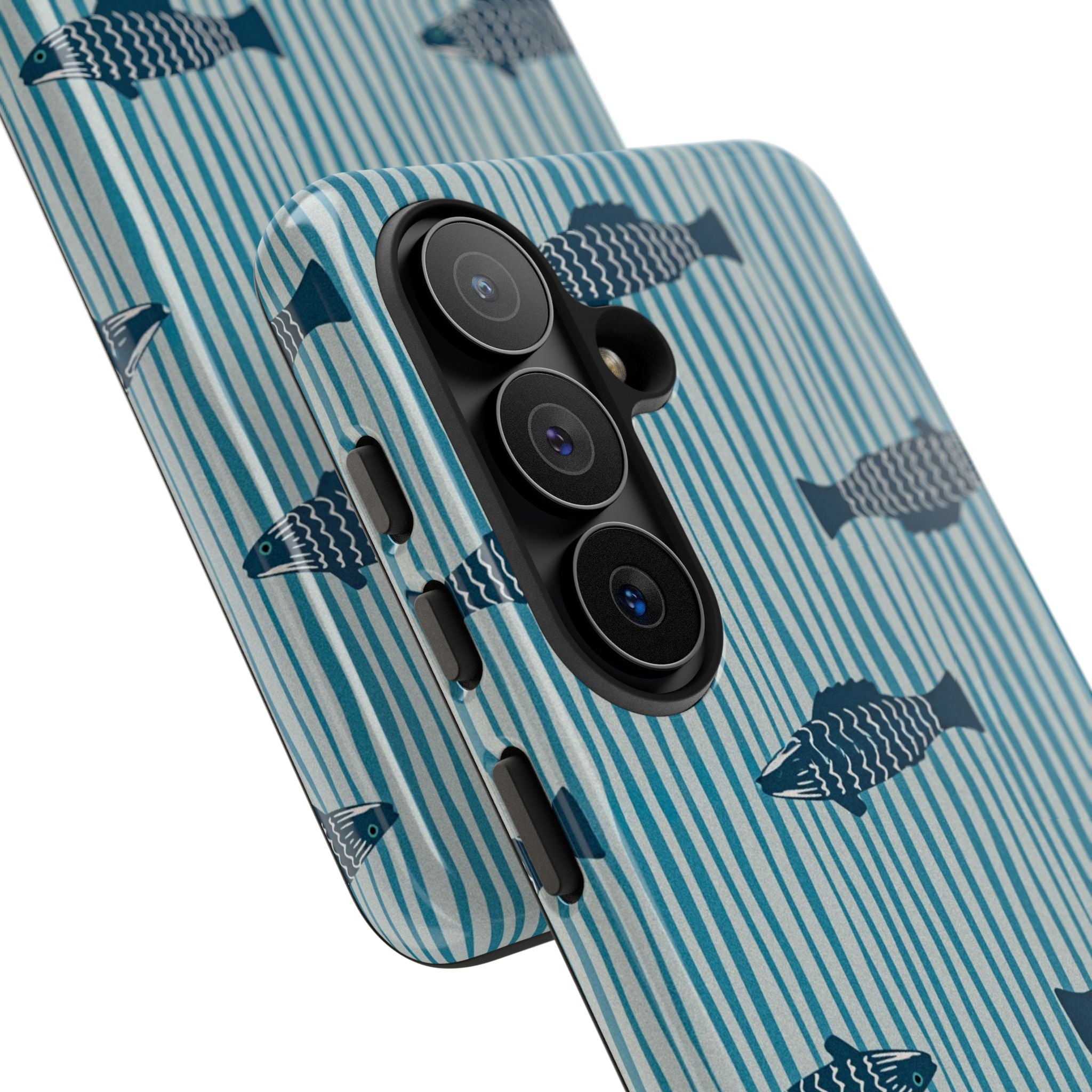 Fish Pattern Tough Phone Case — Blue Striped Ocean Design