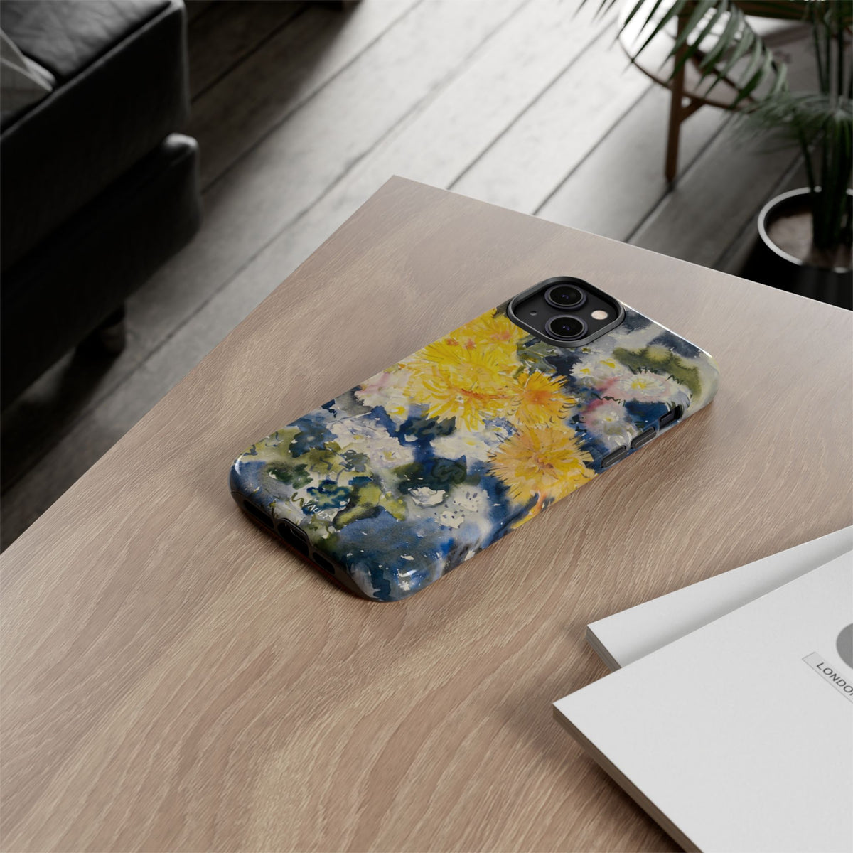 Floral Watercolor Phone Case – Yellow Chrysanthemums Design