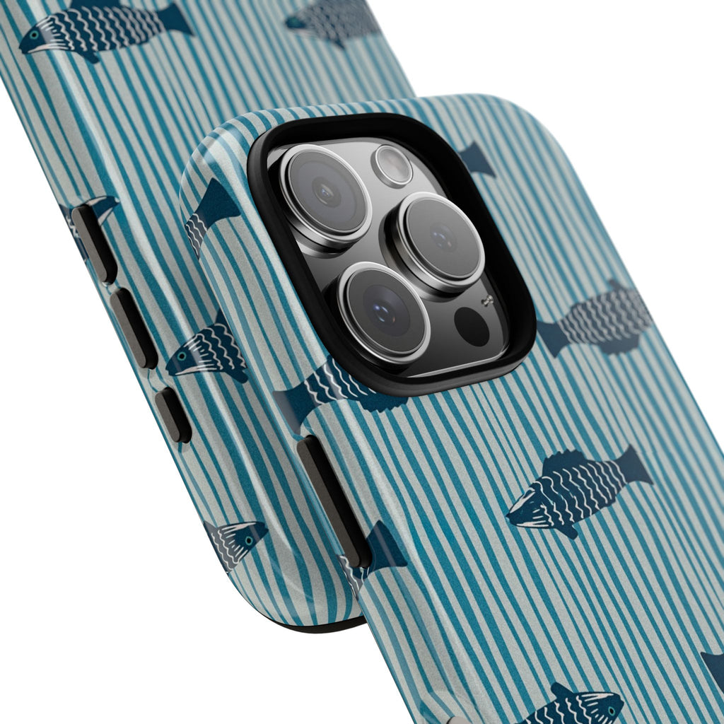Fish Pattern Tough Phone Case — Blue Striped Ocean Design