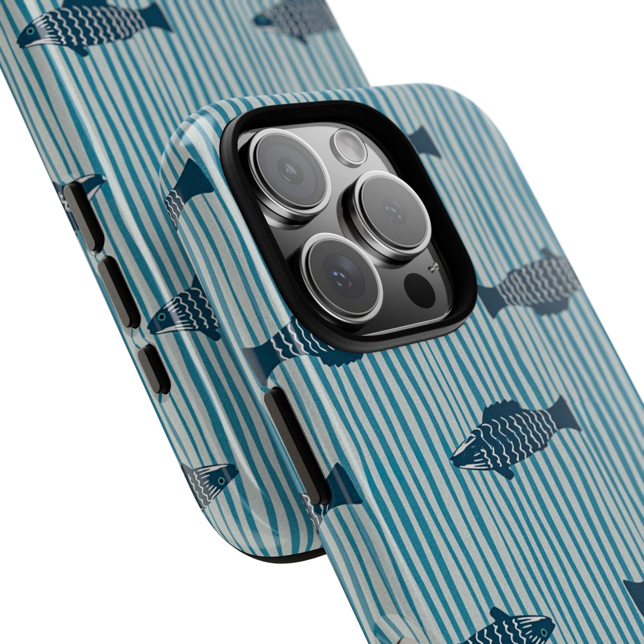 Fish Pattern Tough Phone Case — Blue Striped Ocean Design