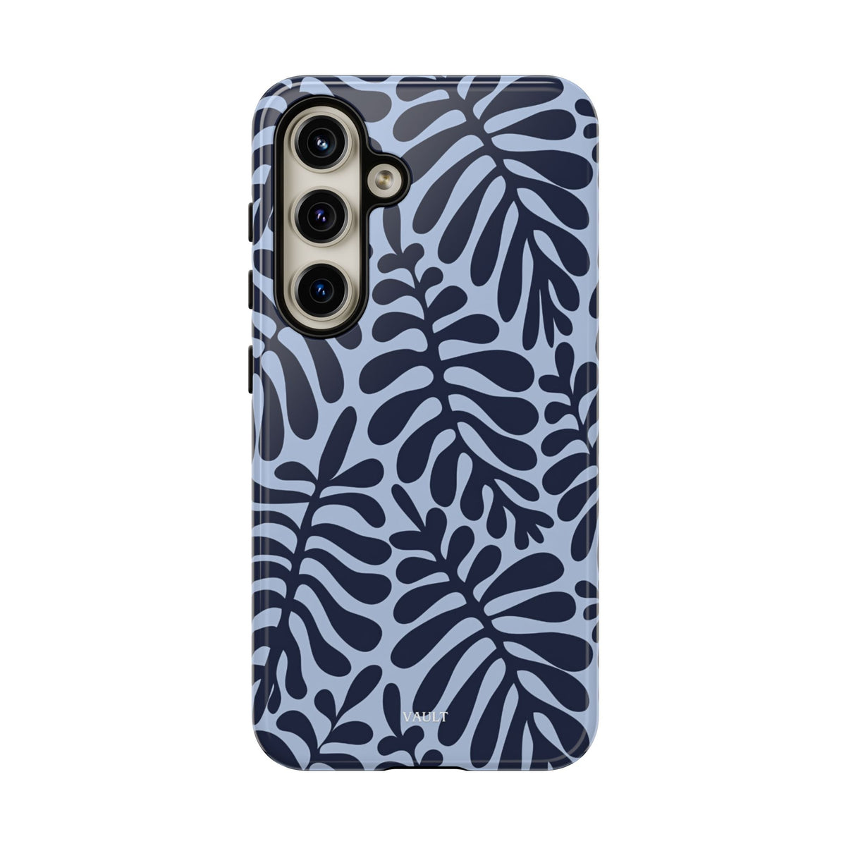 Floral Fern Tough Phone Case – Navy Blue on Light Blue, Protective Slim Cover