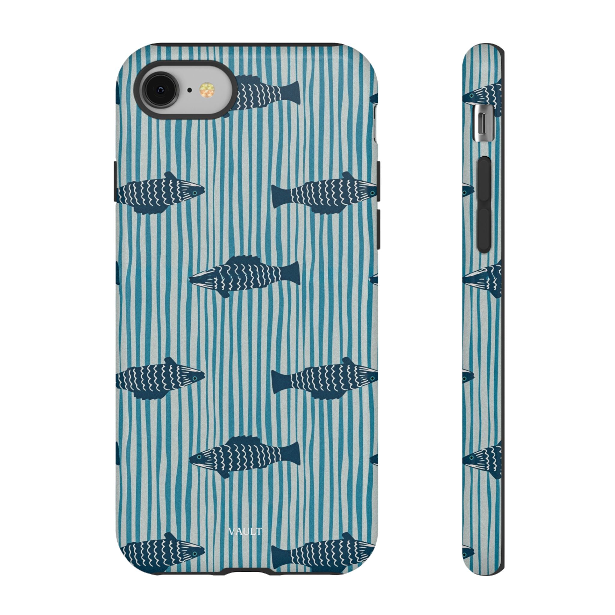 Fish Pattern Tough Phone Case — Blue Striped Ocean Design