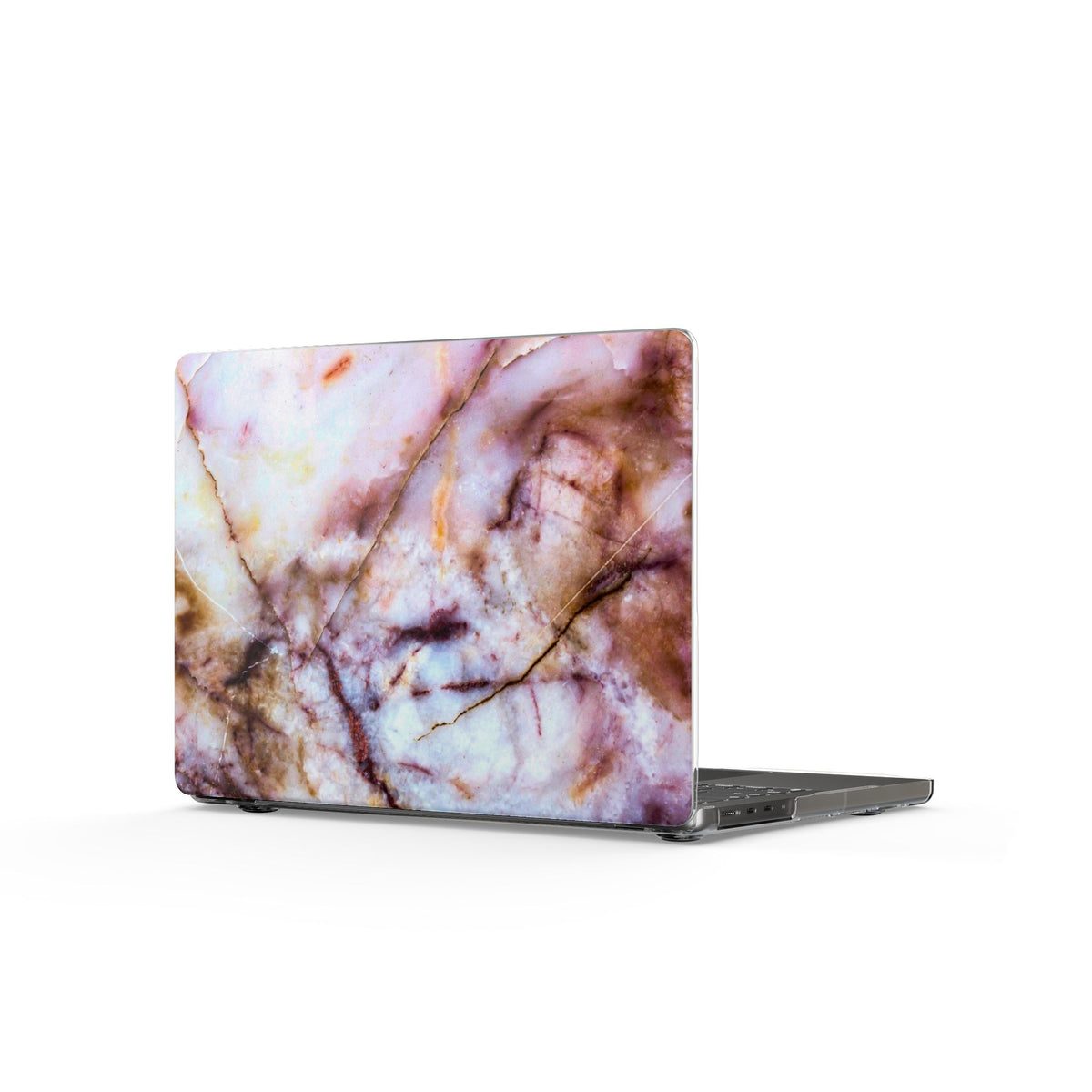 Marble Rose Clear MacBook Case — Pink Brown Marble Laptop Shell