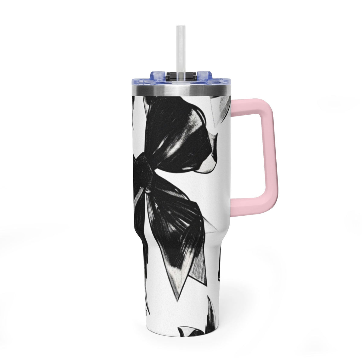 40oz Floral Black & White Vacuum Tumbler — Insulated Travel Cup