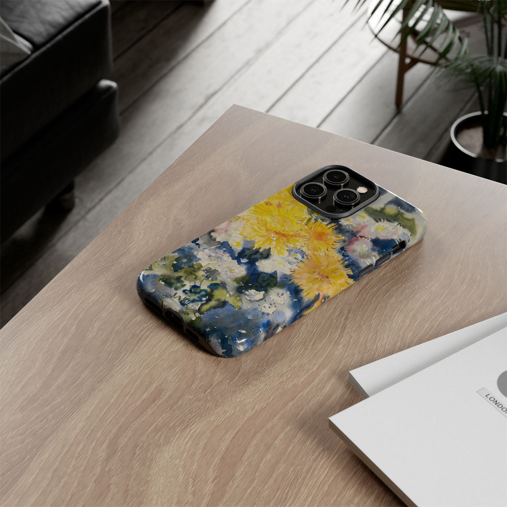 Floral Watercolor Phone Case – Yellow Chrysanthemums Design