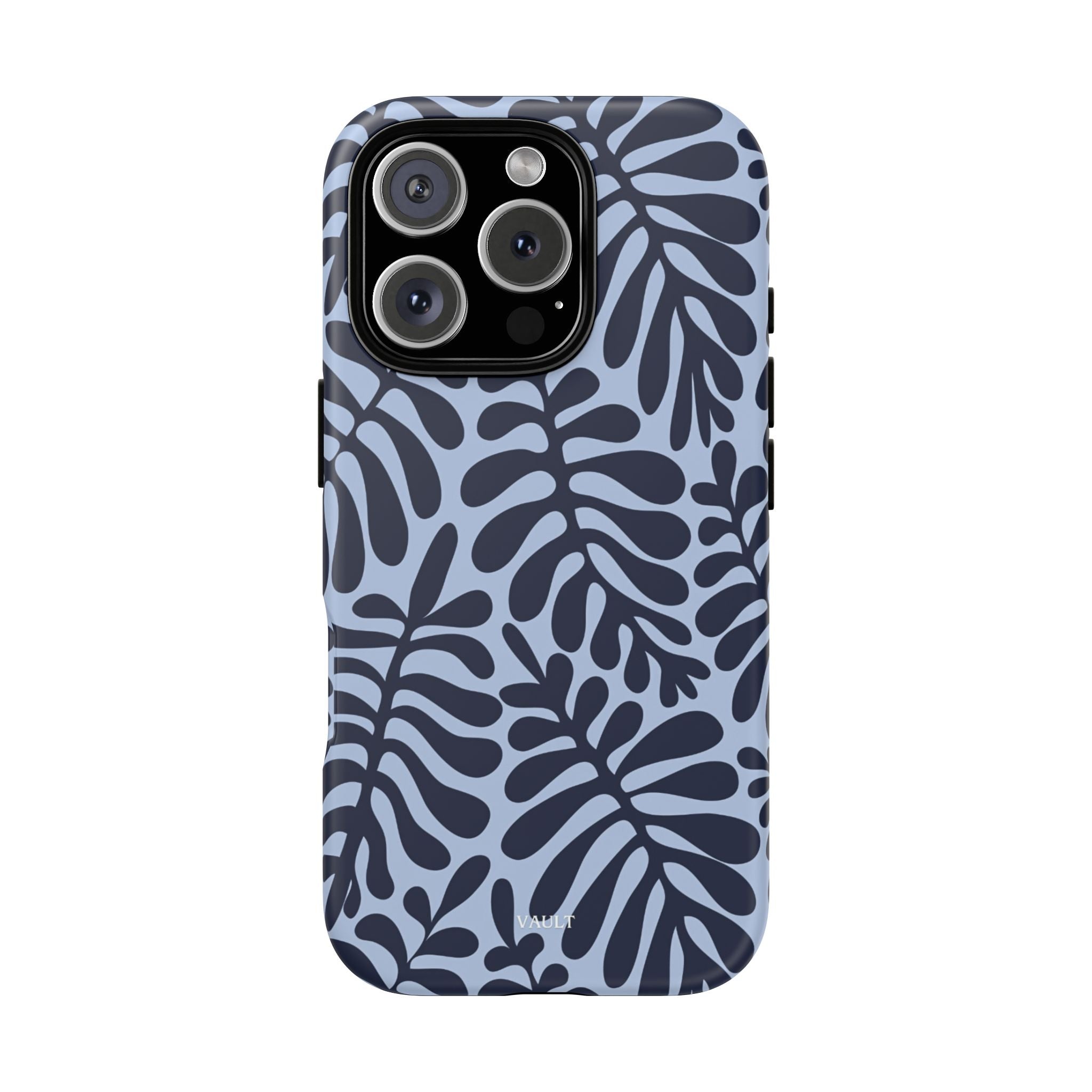 Floral Fern Tough Phone Case – Navy Blue on Light Blue, Protective Slim Cover