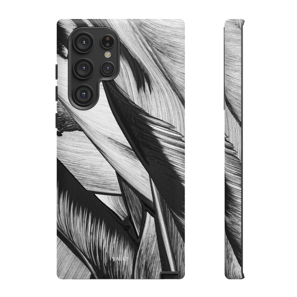 Monochrome Tropical Leaf Tough Phone Case — Black & White Botanical Protective Cover