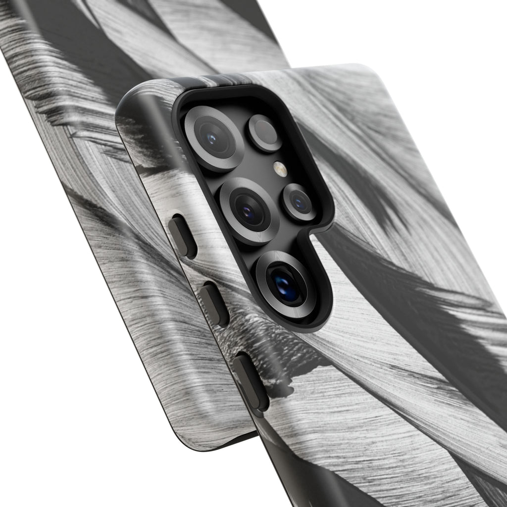 Monochrome Tropical Leaf Tough Phone Case — Black & White Botanical Protective Cover