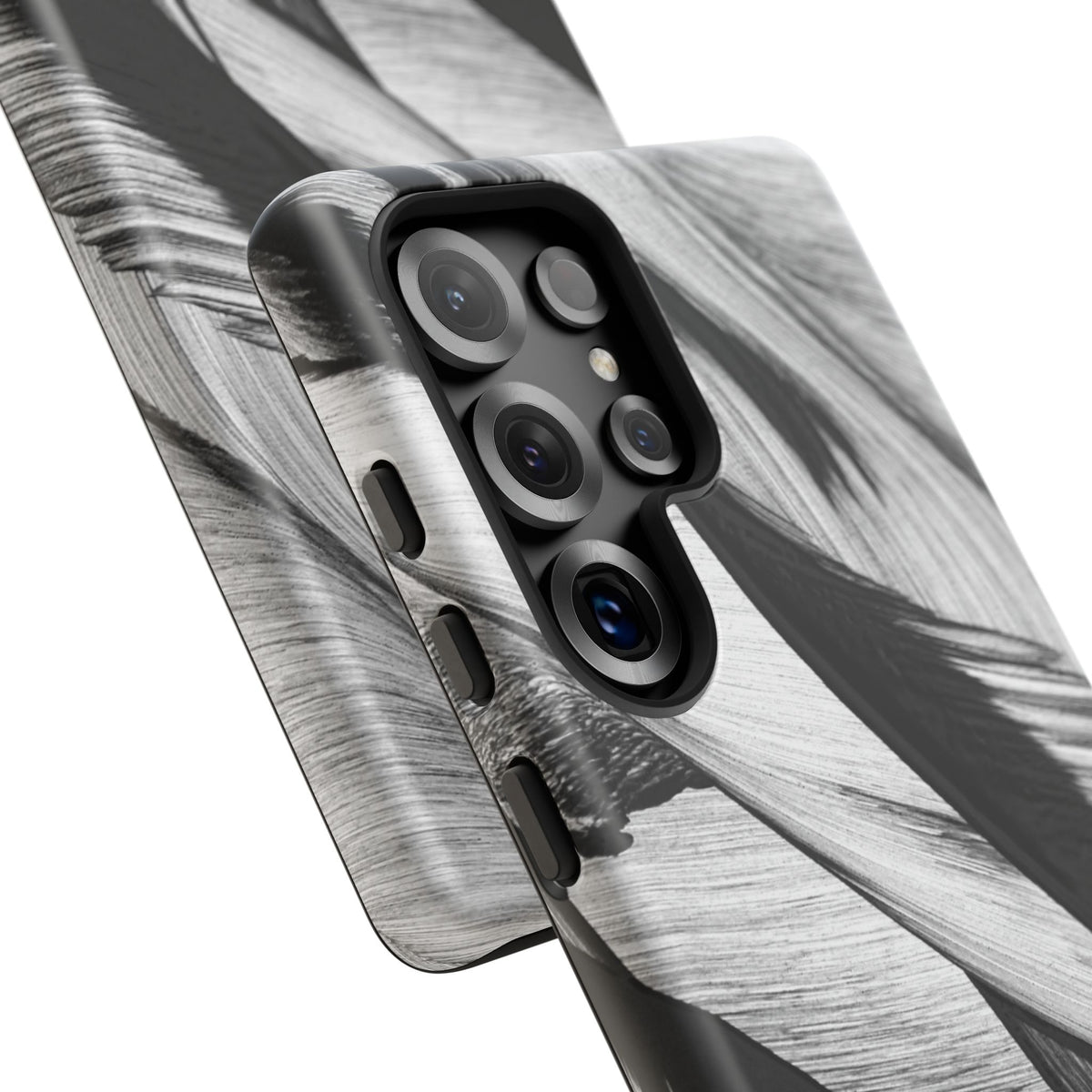Monochrome Tropical Leaf Tough Phone Case — Black & White Botanical Protective Cover