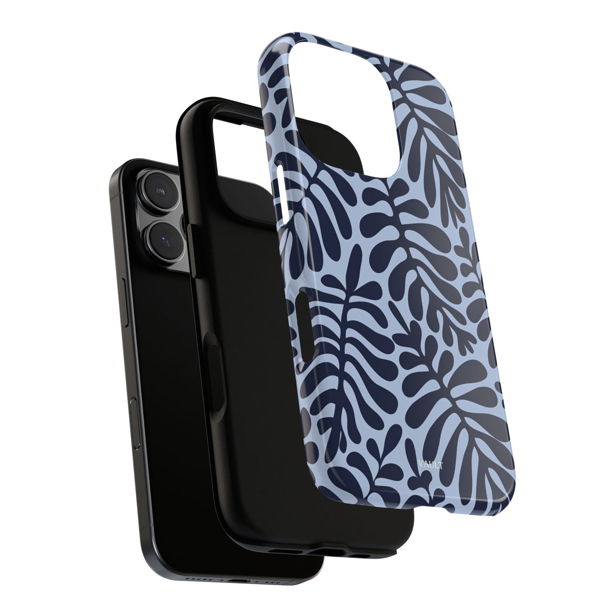 Floral Fern Tough Phone Case – Navy Blue on Light Blue, Protective Slim Cover