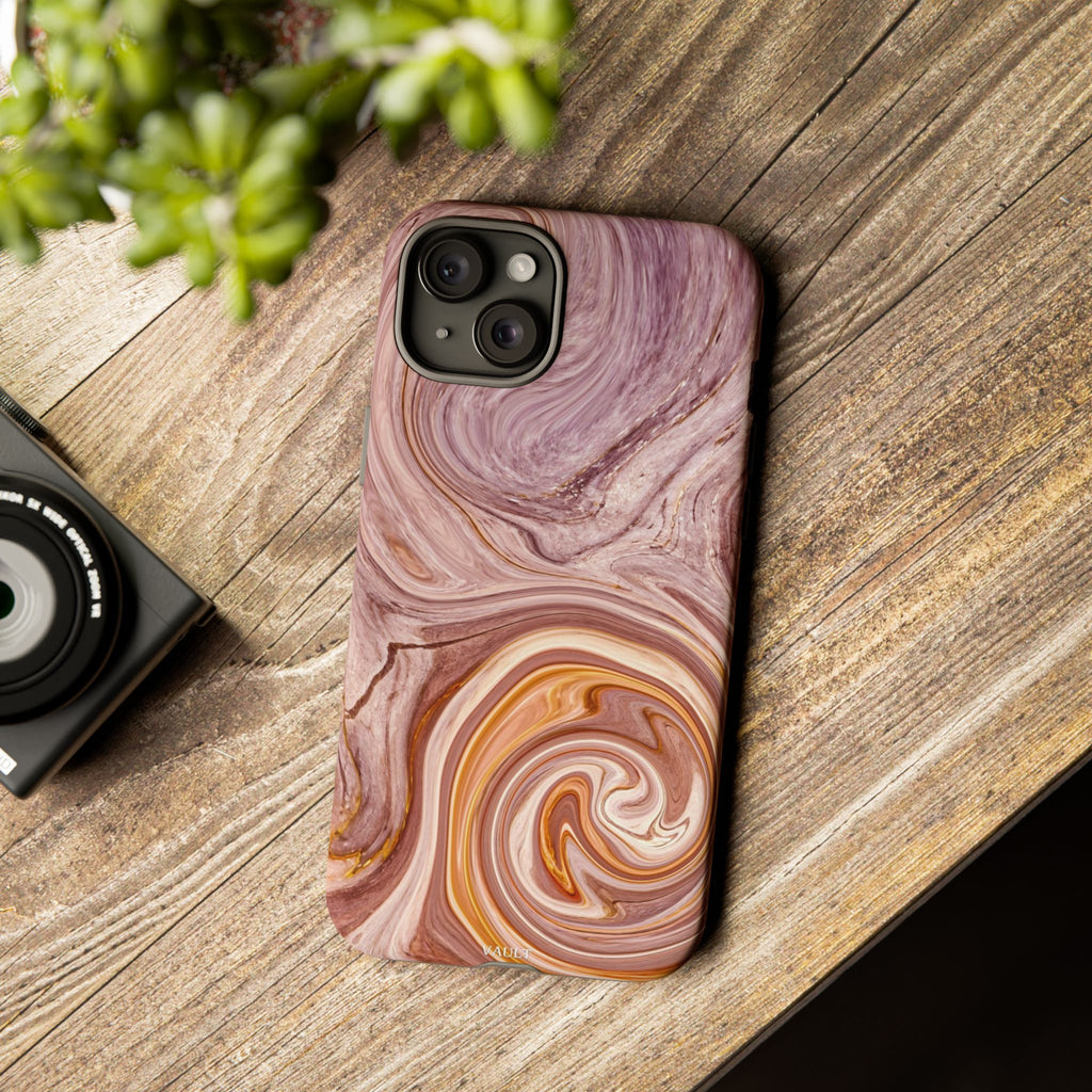 Marble Swirl Phone Case — Pink & Gold Abstract Tough Case