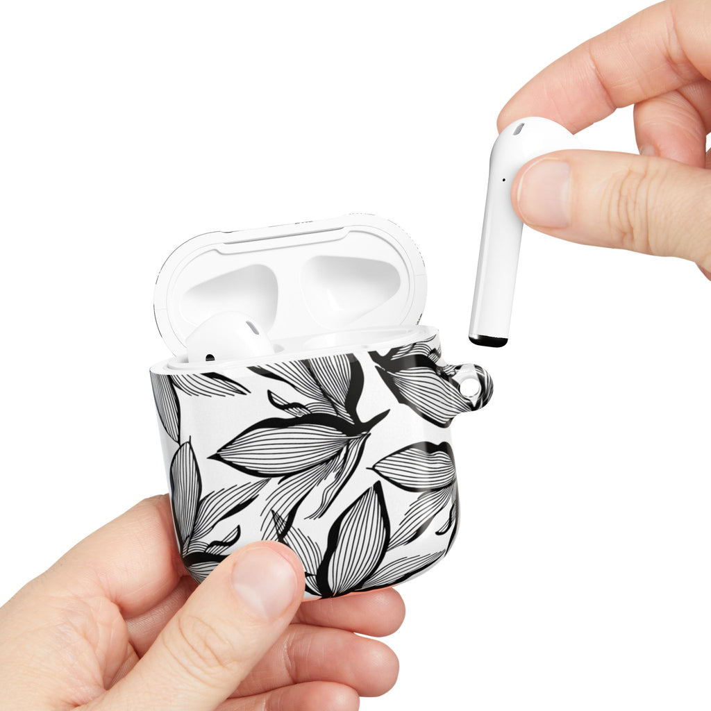 Floral Monochrome AirPod Case — Black & White Leaf Pattern