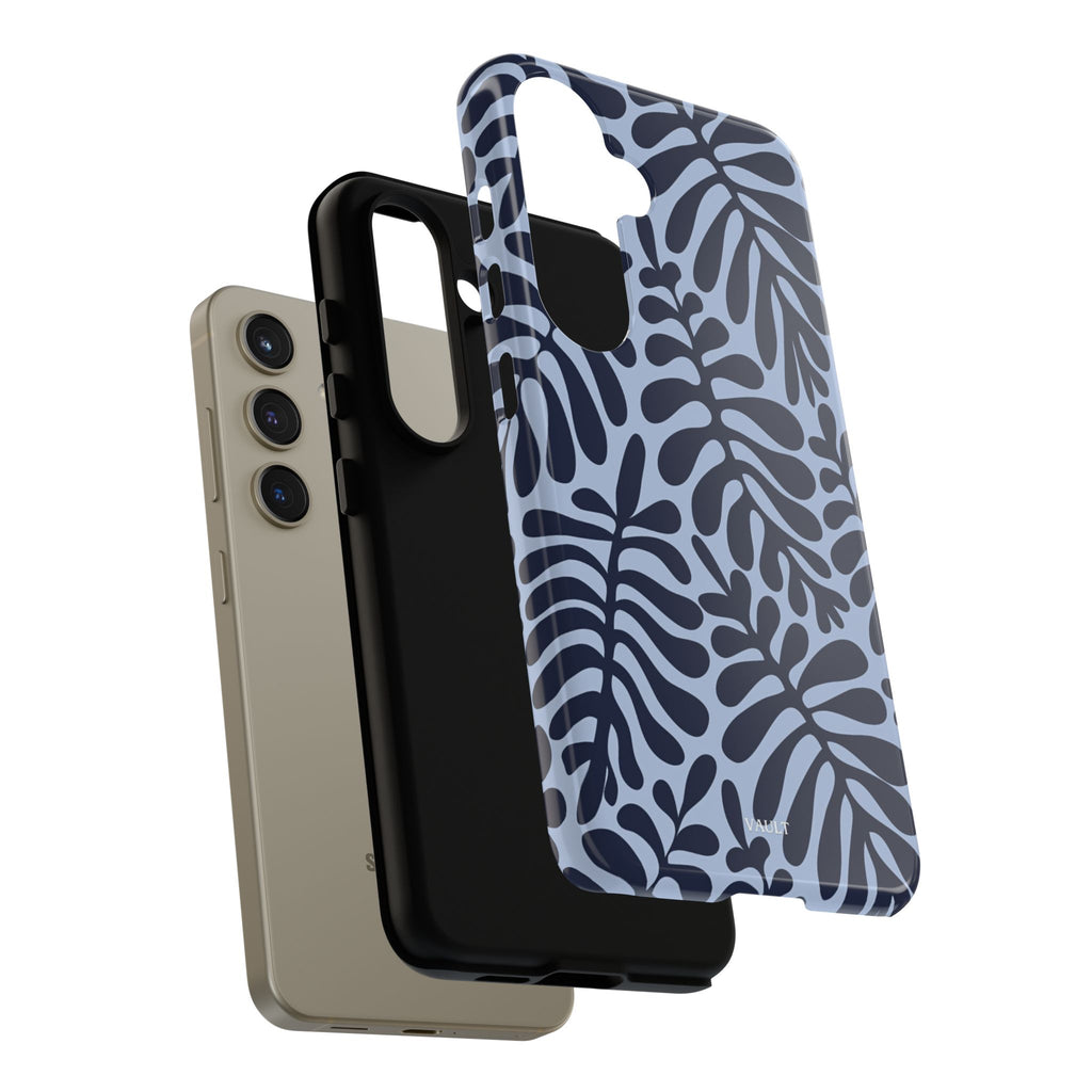 Floral Fern Tough Phone Case – Navy Blue on Light Blue, Protective Slim Cover