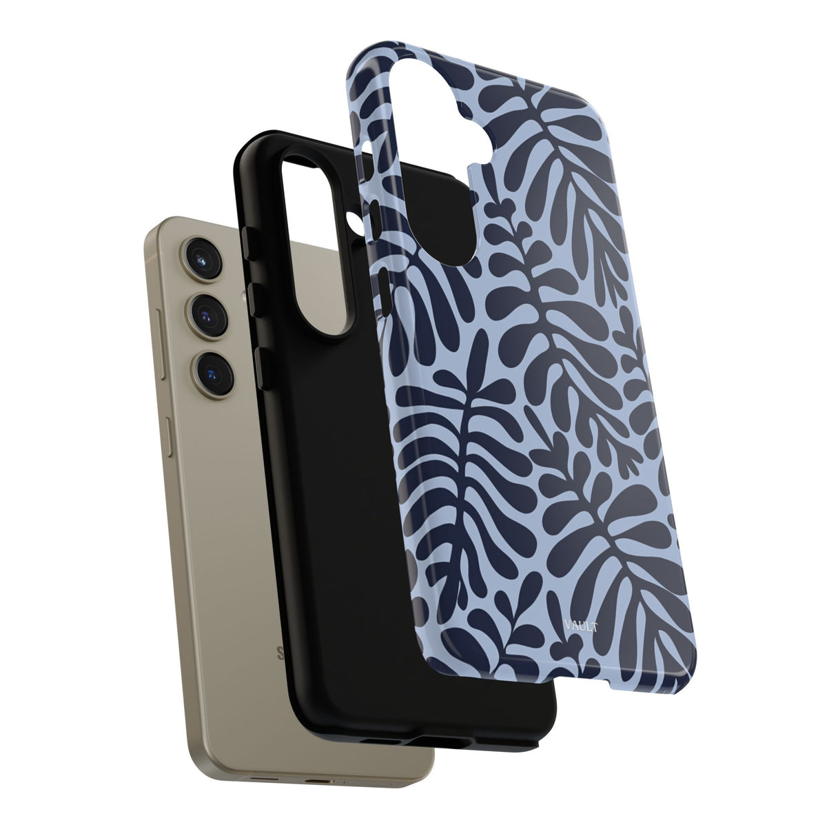 Floral Fern Tough Phone Case – Navy Blue on Light Blue, Protective Slim Cover