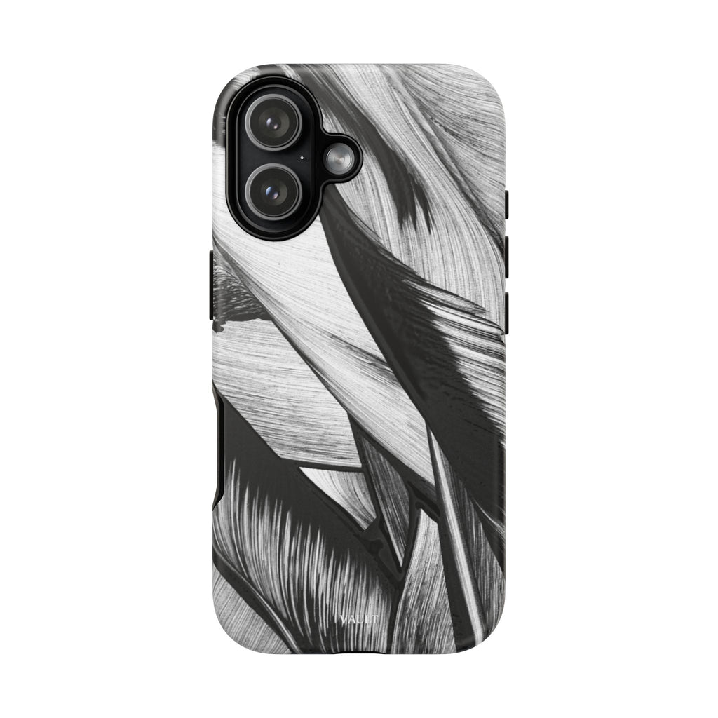 Monochrome Tropical Leaf Tough Phone Case — Black & White Botanical Protective Cover
