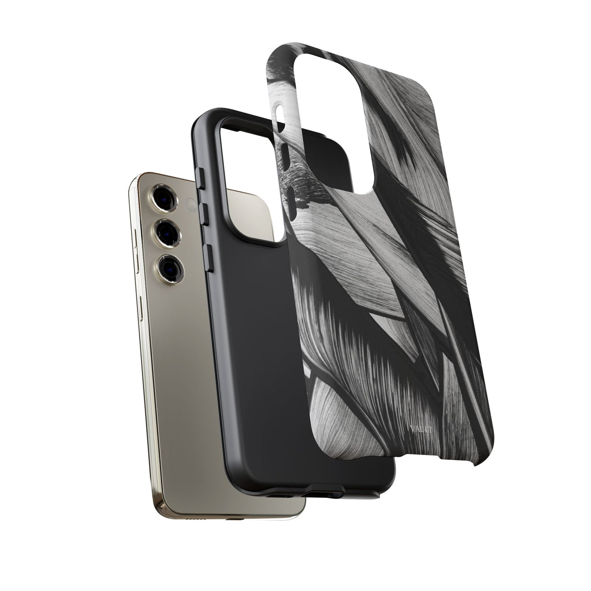 Monochrome Tropical Leaf Tough Phone Case — Black & White Botanical Protective Cover