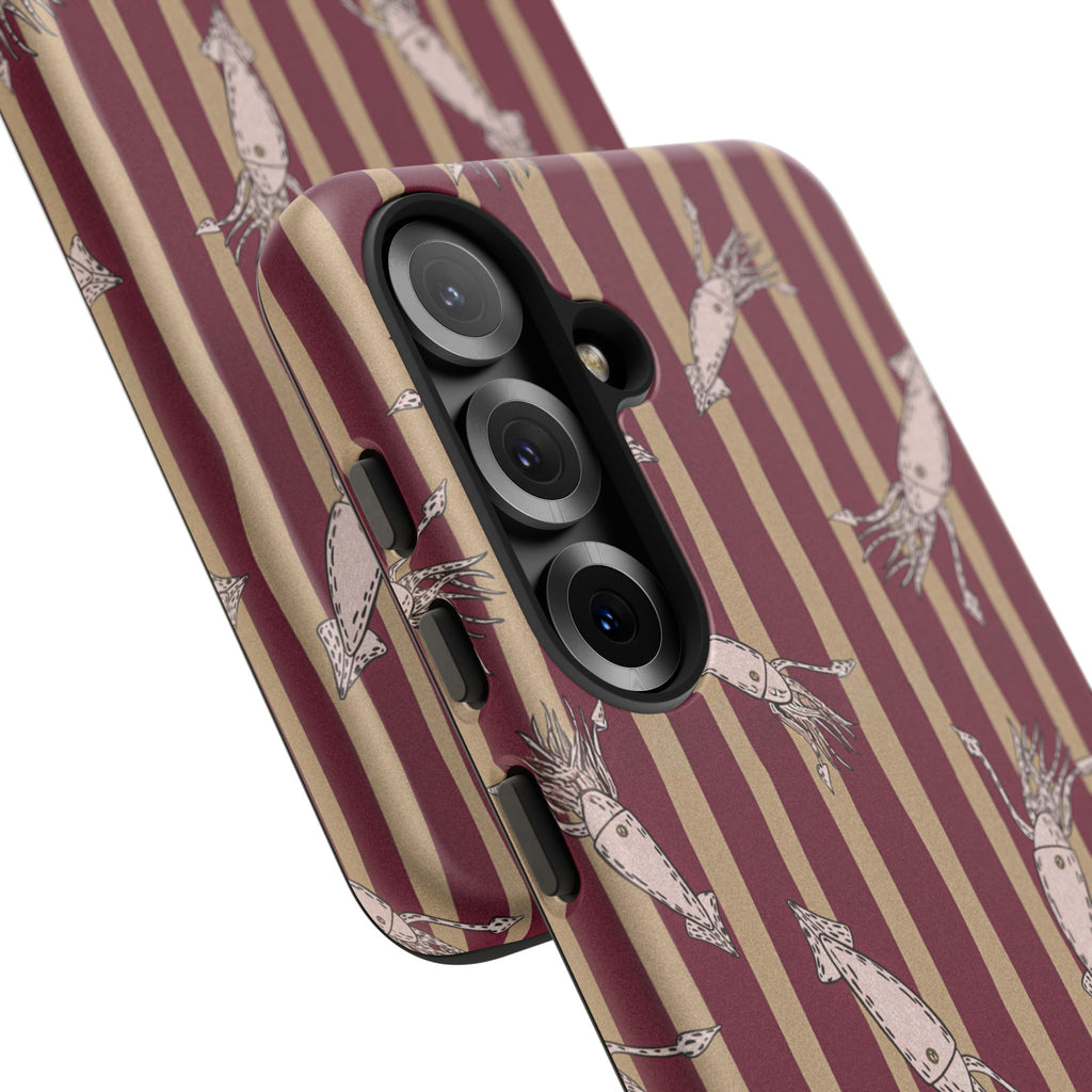 Phone Case - Vintage Shrimp Pattern on Burgundy Stripes